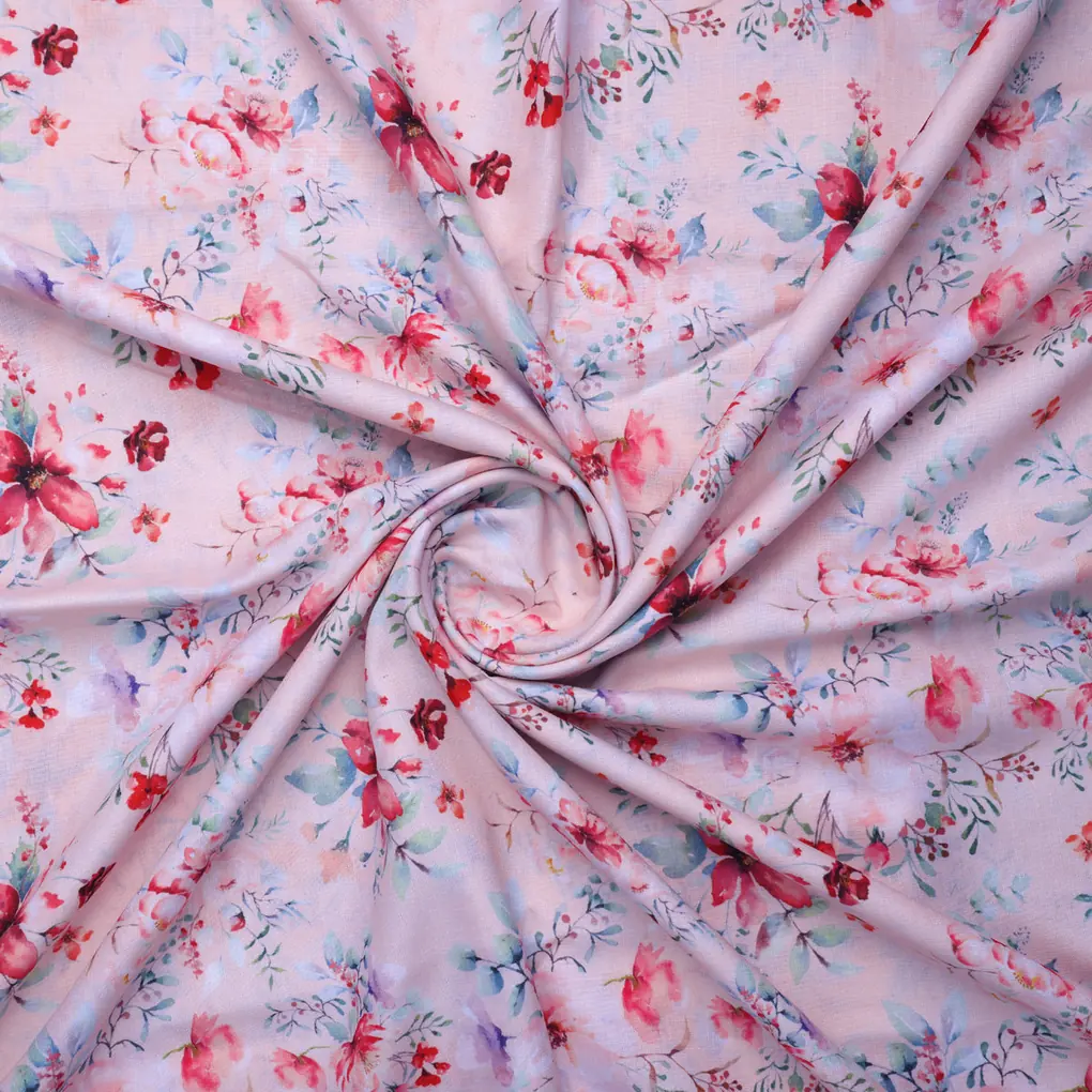 Linen Fabric with Pink Floral Print - Image 3