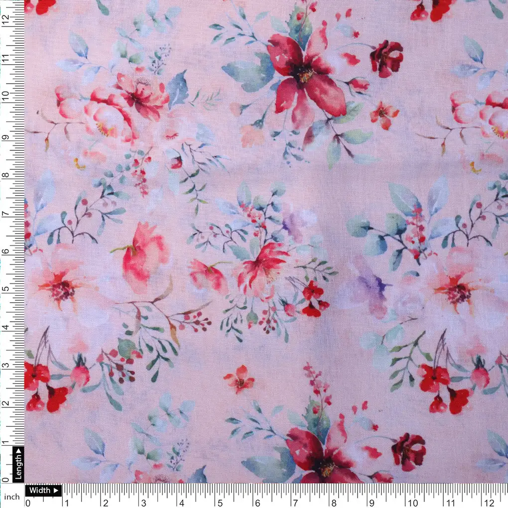 Linen Fabric with Pink Floral Print - Image 4