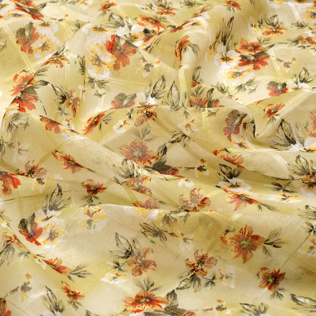 FAB VOGUE Studio Linen Look Digital Printed Polyester Fabric - Beige Floral - Image 3