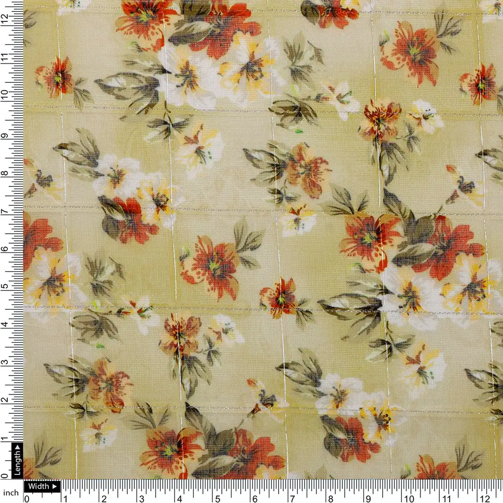 FAB VOGUE Studio Linen Look Digital Printed Polyester Fabric - Beige Floral - Image 4