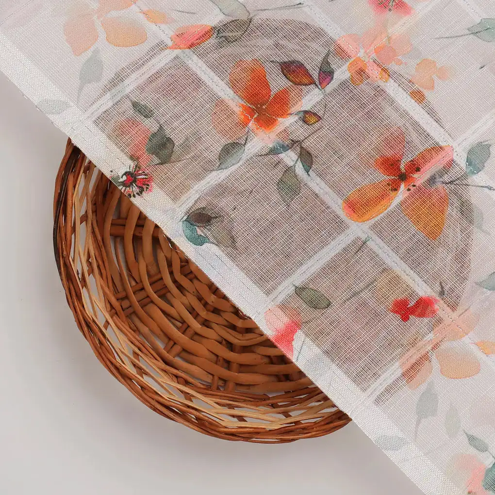 FAB VOGUE Studio Linen Look Digital Printed Polyester Fabric -  White Floral Print - Image 2