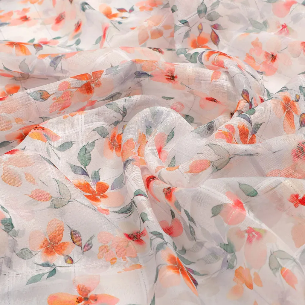 FAB VOGUE Studio Linen Look Digital Printed Polyester Fabric -  White Floral Print - Image 3