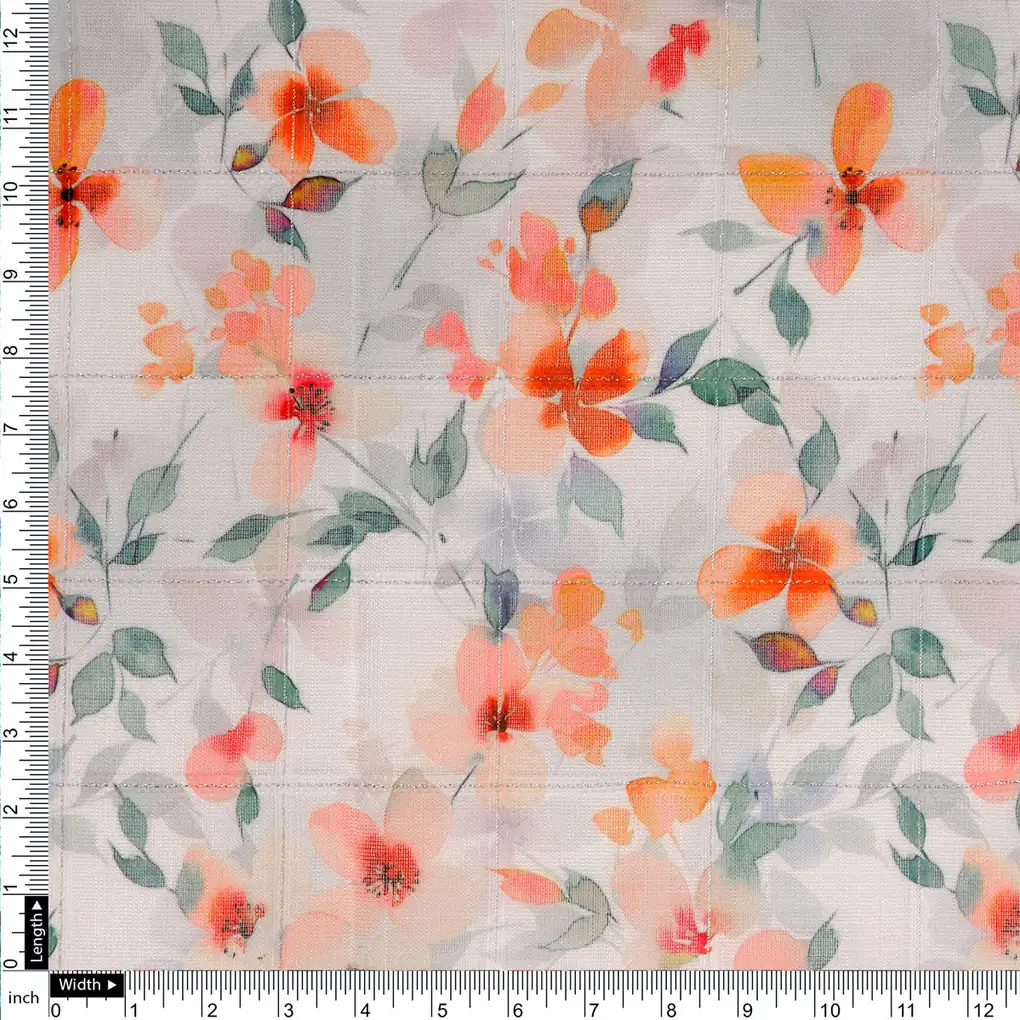 FAB VOGUE Studio Linen Look Digital Printed Polyester Fabric -  White Floral Print - Image 4