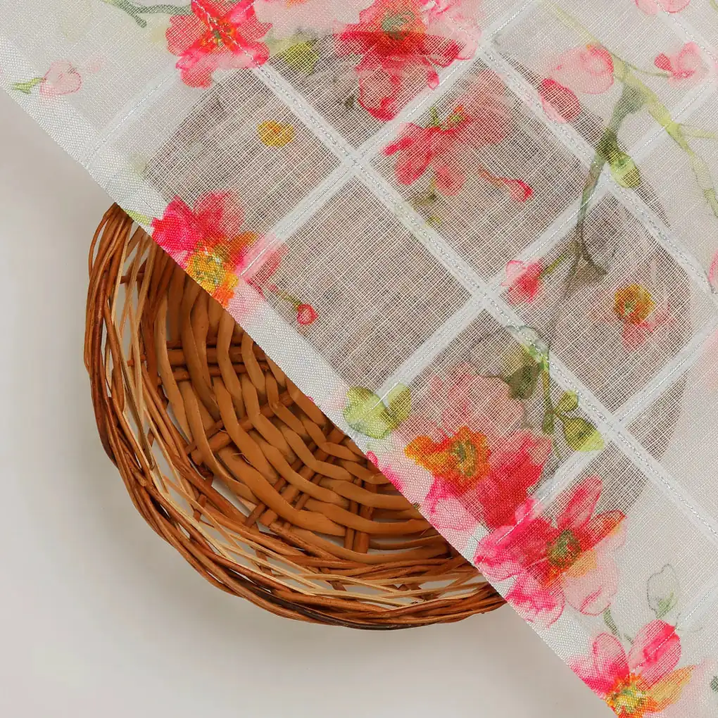 FAB VOGUE Studio Linen Look Digital Printed Polyester Fabric - White Floral - Image 2