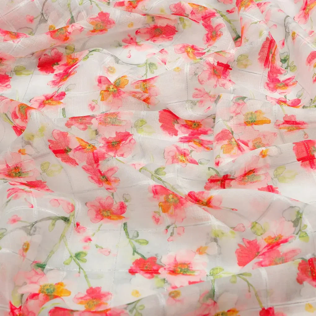 FAB VOGUE Studio Linen Look Digital Printed Polyester Fabric - White Floral - Image 3