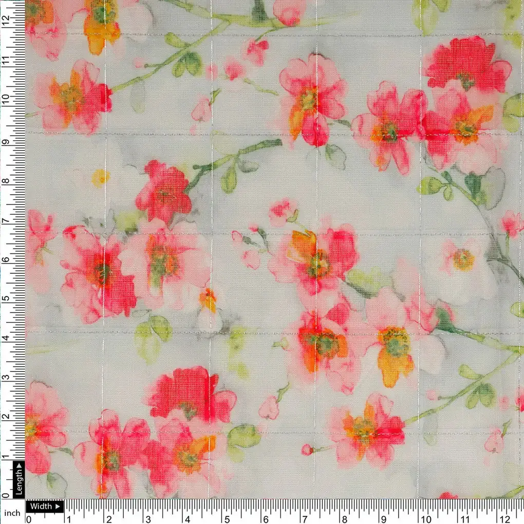 FAB VOGUE Studio Linen Look Digital Printed Polyester Fabric - White Floral - Image 4