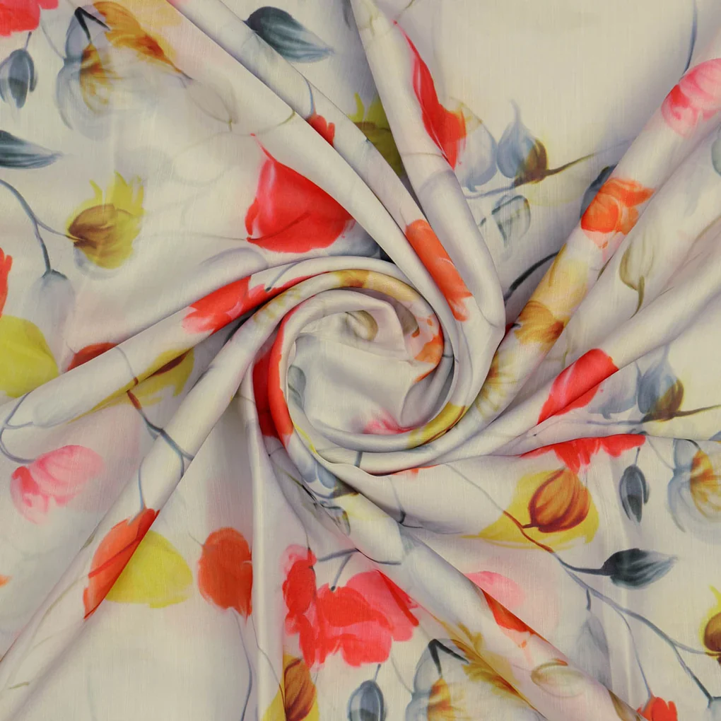 Linen Satin Floral Print Fabric - Image 2