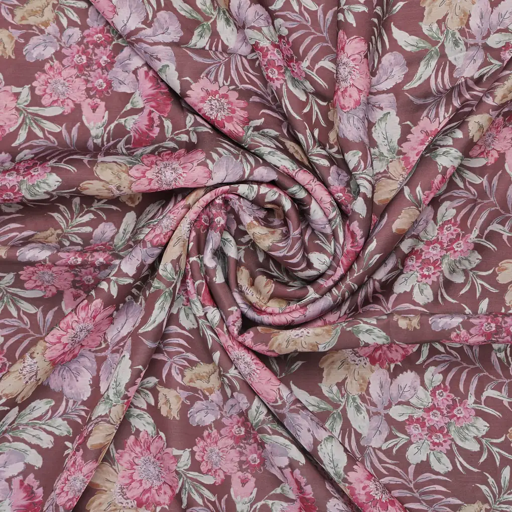Linen Satin Floral Printed Fabric - Image 2