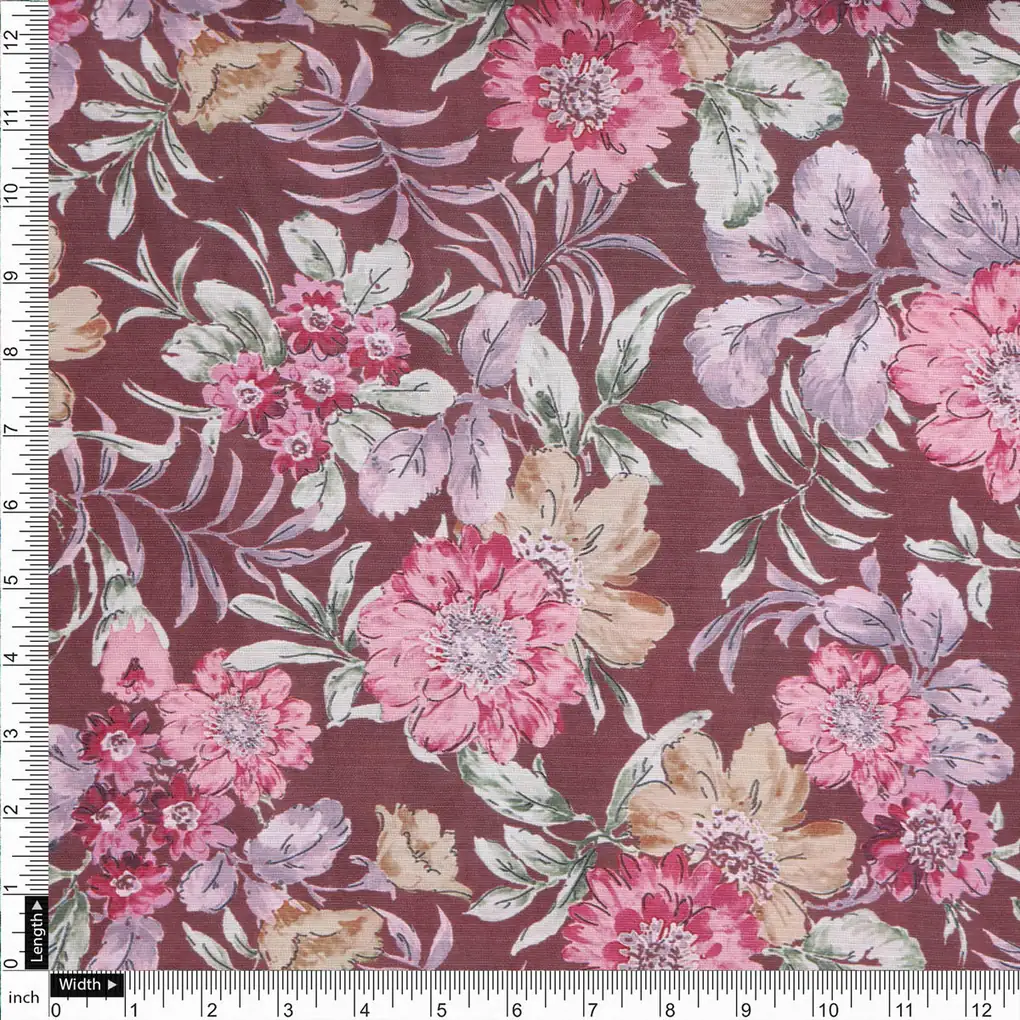 Linen Satin Floral Printed Fabric - Image 3