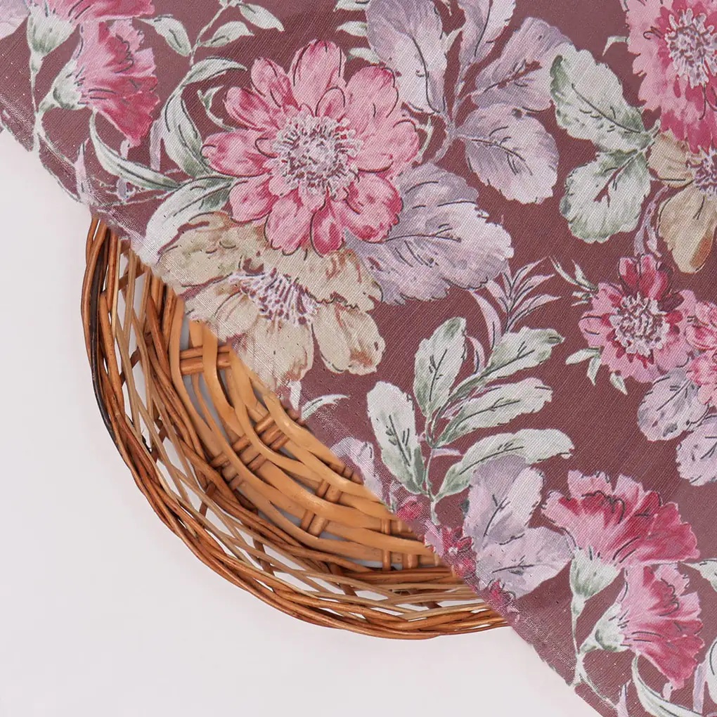 Linen Satin Floral Printed Fabric - Image 4
