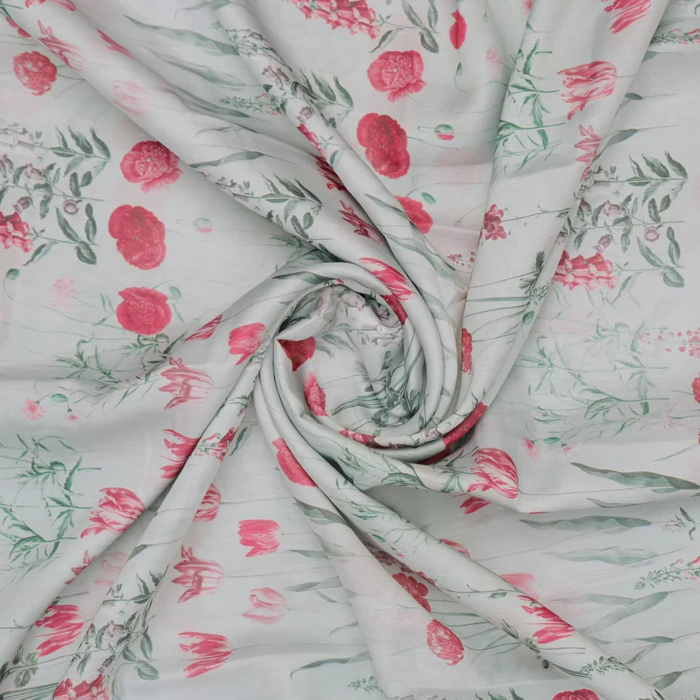 Linen Satin Floral Printed Fabric - Image 2