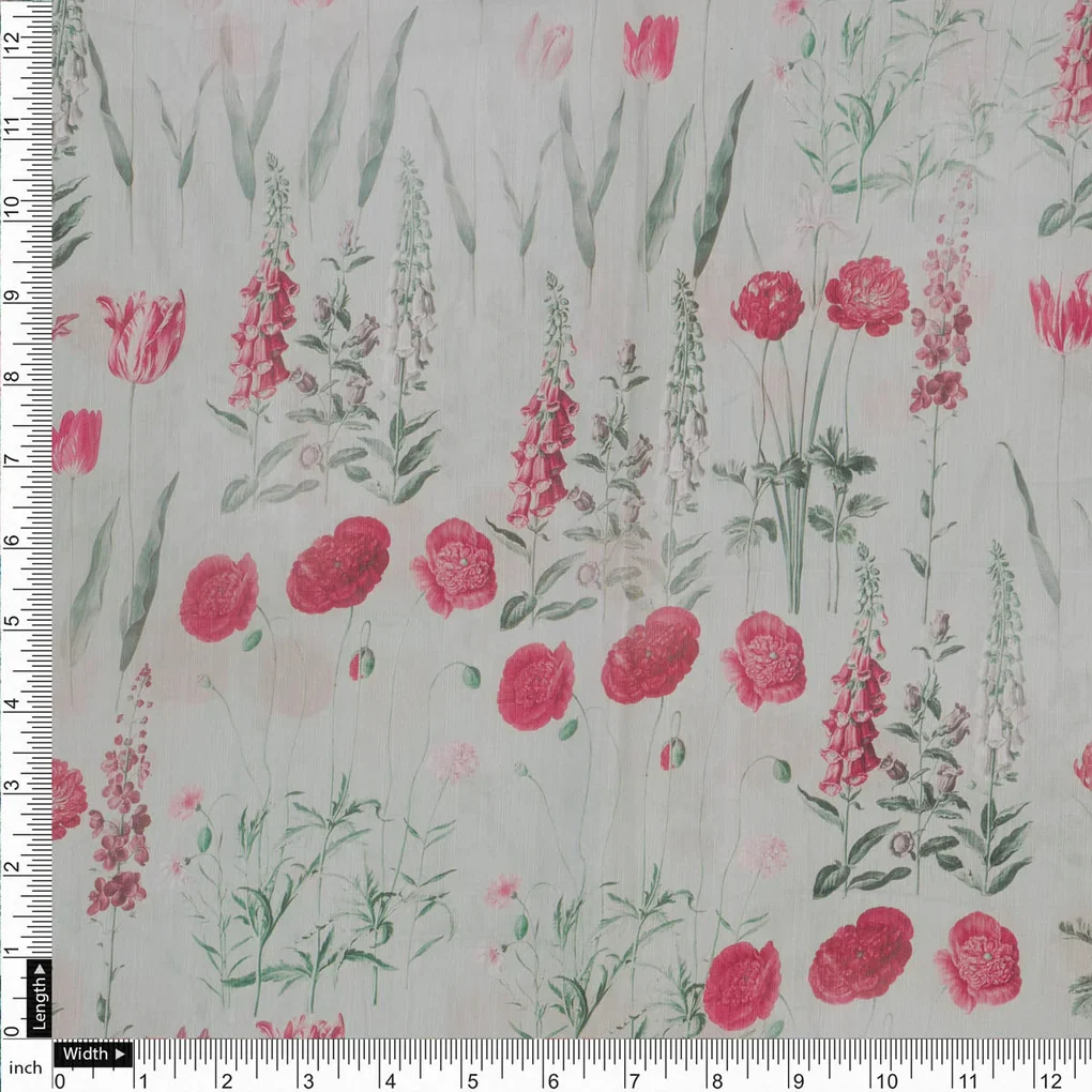 Linen Satin Floral Printed Fabric - Image 4