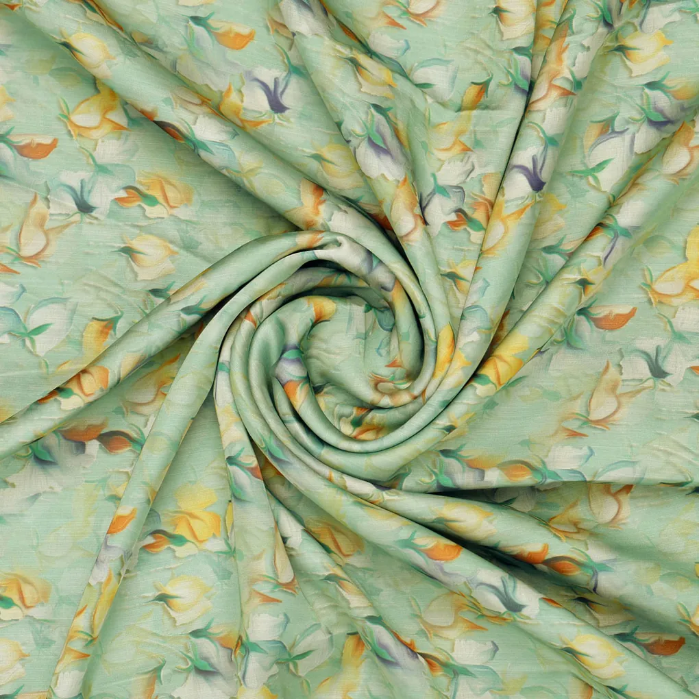Linen Satin Floral Printed Fabric - Image 2