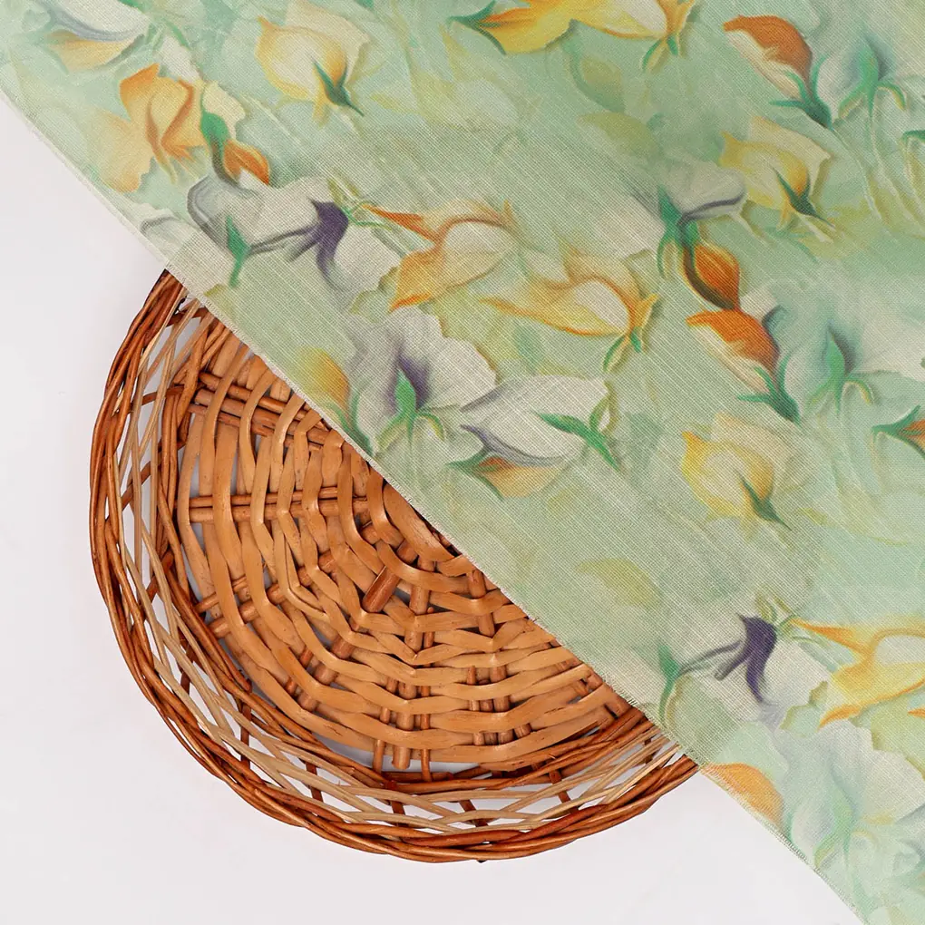 Linen Satin Floral Printed Fabric - Image 3