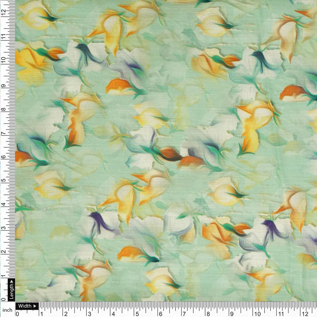Linen Satin Floral Printed Fabric - Image 4