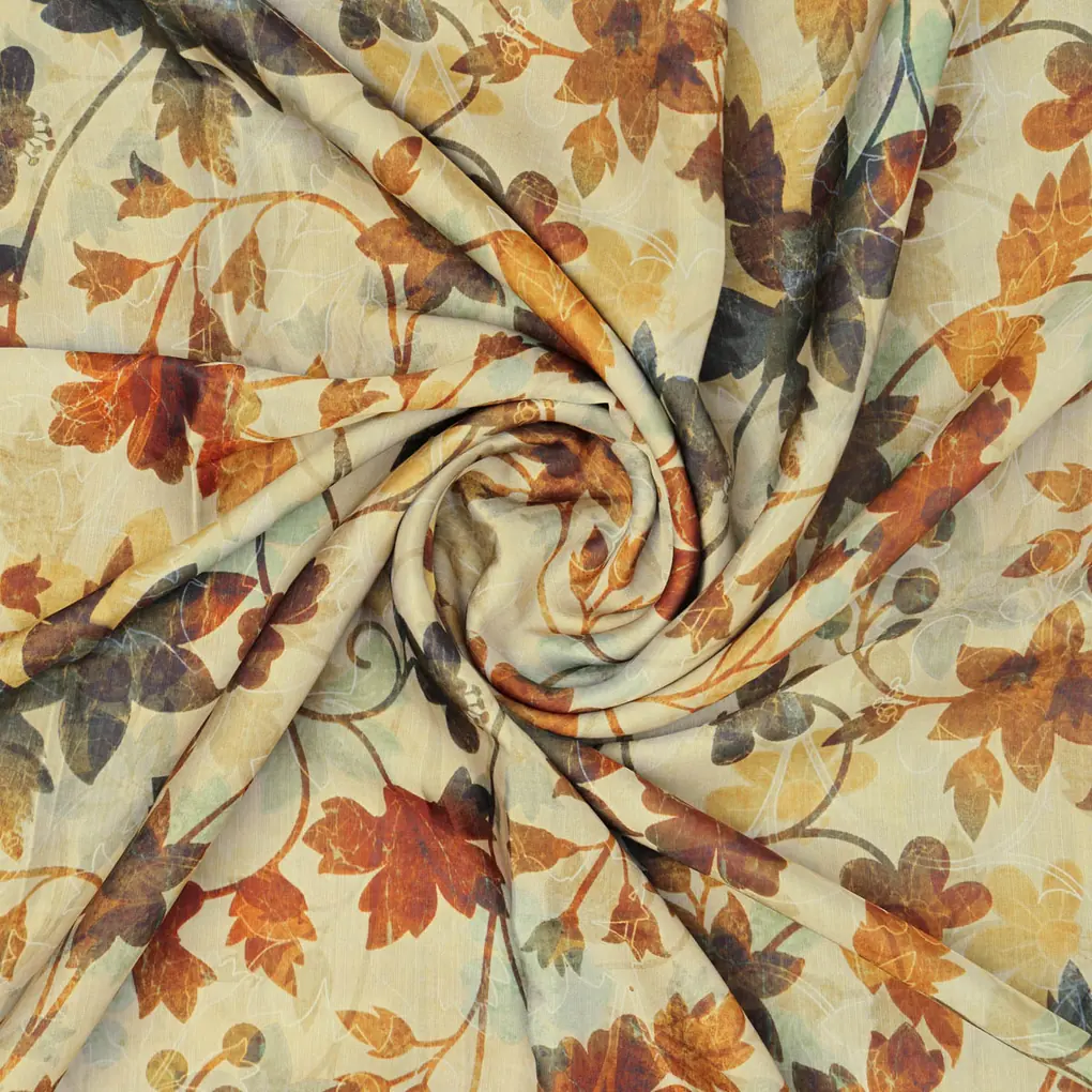 Linen Satin Floral Printed Fabric - Image 2