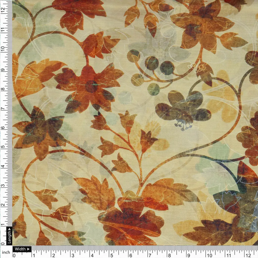 Linen Satin Floral Printed Fabric - Image 3