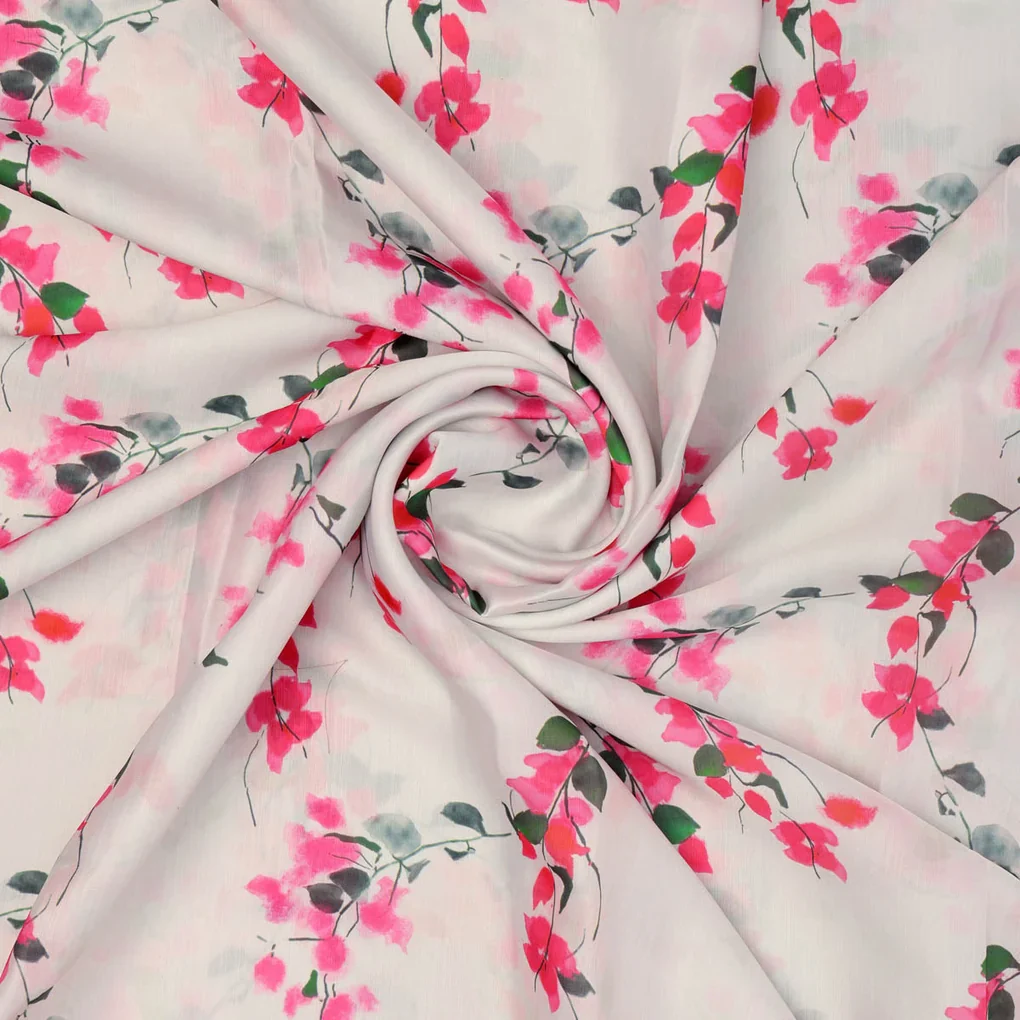 Linen Satin Floral Printed Fabric - Image 2
