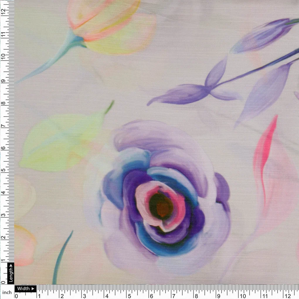 Linen Satin Floral Printed Fabric - Image 4