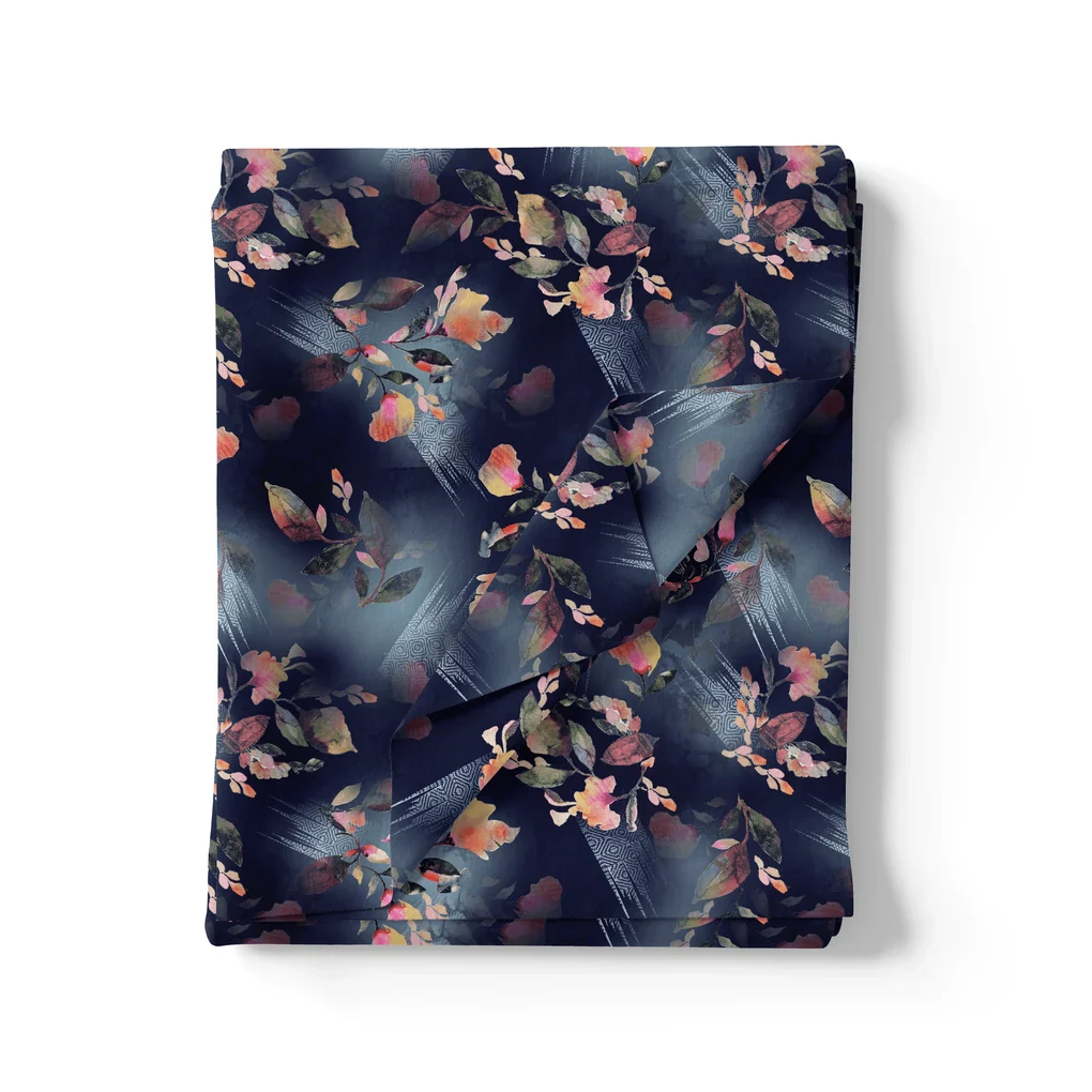 Little Leaves Petals With Blue background Digital Printed Fabric - Image 3