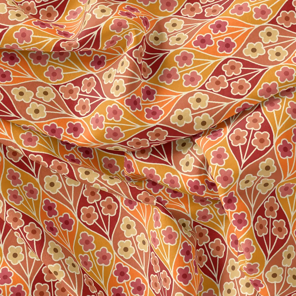 Little Three Colour Allamanda Flower Digital Printed Fabric - Cotton - Image 4
