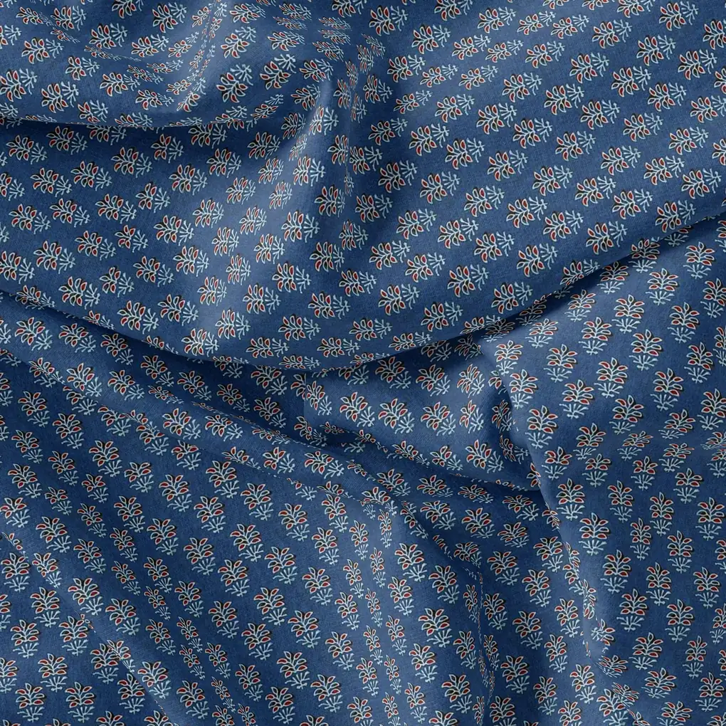 Lovely Blue Port Tree Leaves Digital Printed Fabric - Image 3