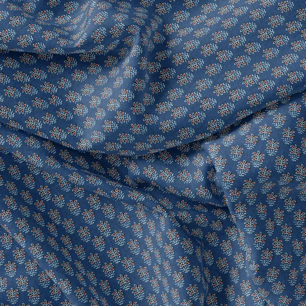 Lovely Blue Port Tree Leaves Digital Printed Fabric - Pure Georgette - Image 3