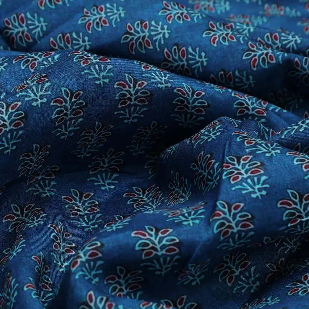 Lovely Blue Port Tree Leaves Digital Printed Fabric - Pure Muslin - Image 3