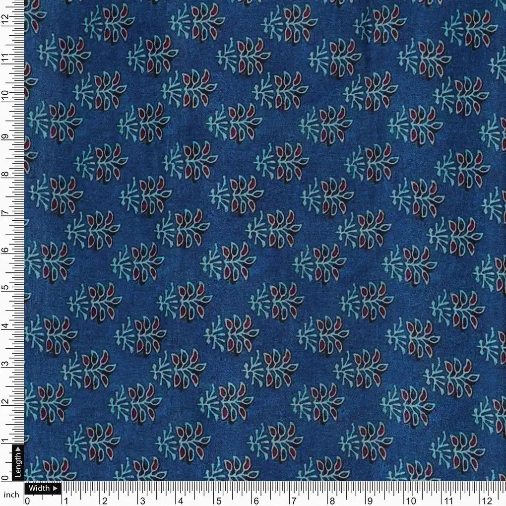 Lovely Blue Port Tree Leaves Digital Printed Fabric - Pure Muslin - Image 4
