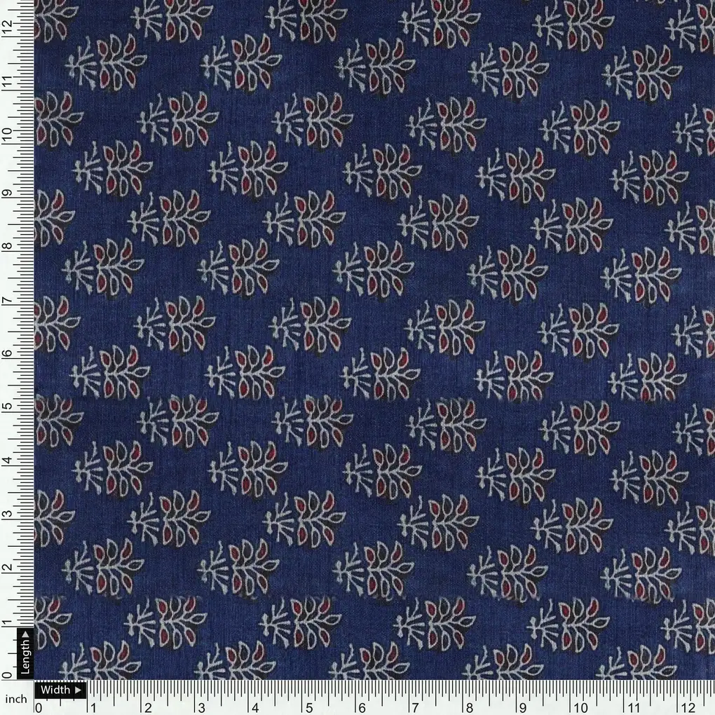 Lovely Blue Port Tree Leaves Digital Printed Fabric - Tusser Silk - Image 4