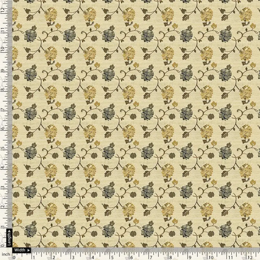 Lovely Chrysanthemum Golden With Hemlock Flower Digital Printed Fabric - Image 4