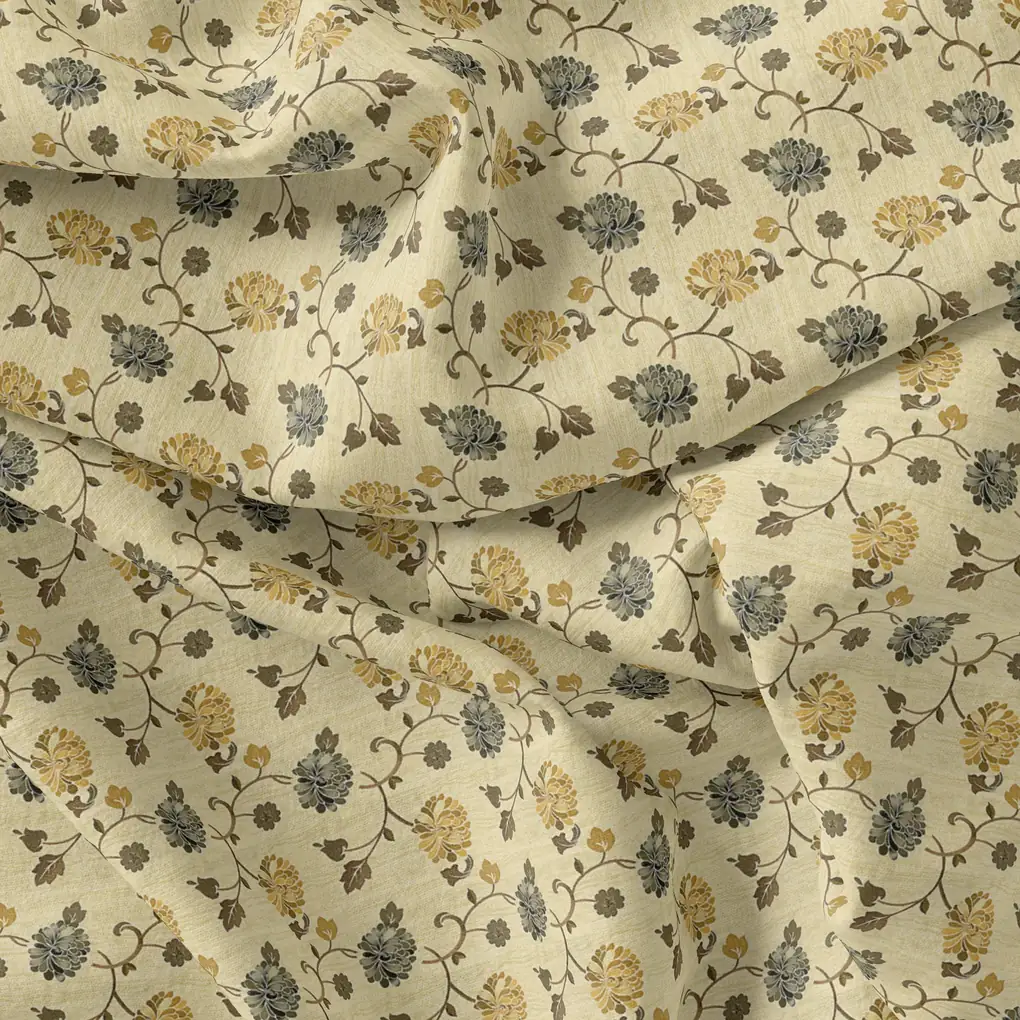 Lovely Chrysanthemum Golden With Hemlock Flower Digital Printed Fabric - Weightless - Image 3