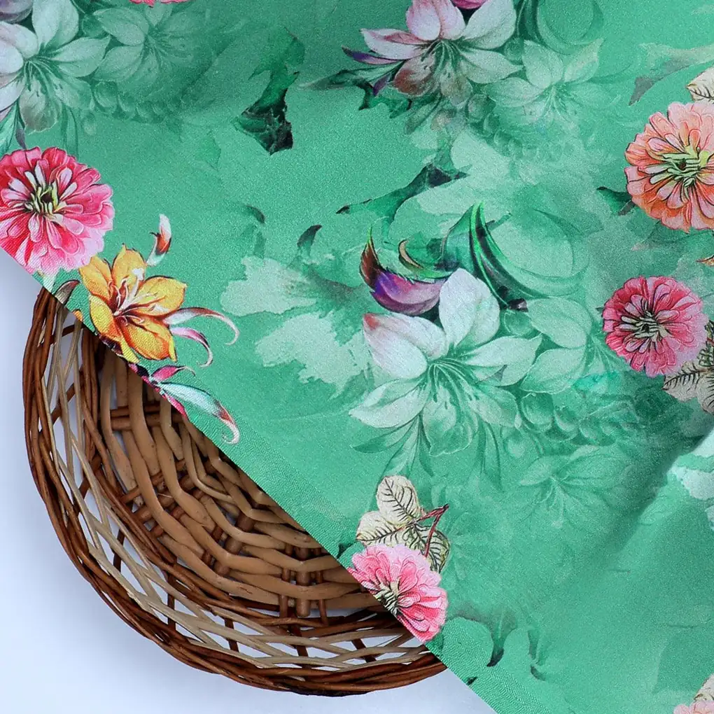 Lovely Chrysanthemum With Multi Flower Printed Fabric - Japan Satin - Image 2