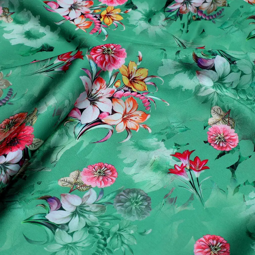 Lovely Chrysanthemum With Multi Flower Printed Fabric - Japan Satin - Image 3