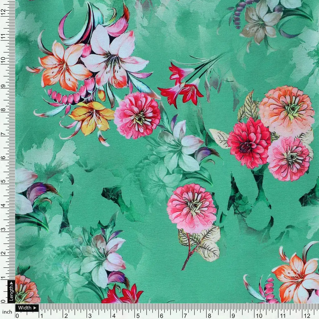 Lovely Chrysanthemum With Multi Flower Printed Fabric - Japan Satin - Image 4