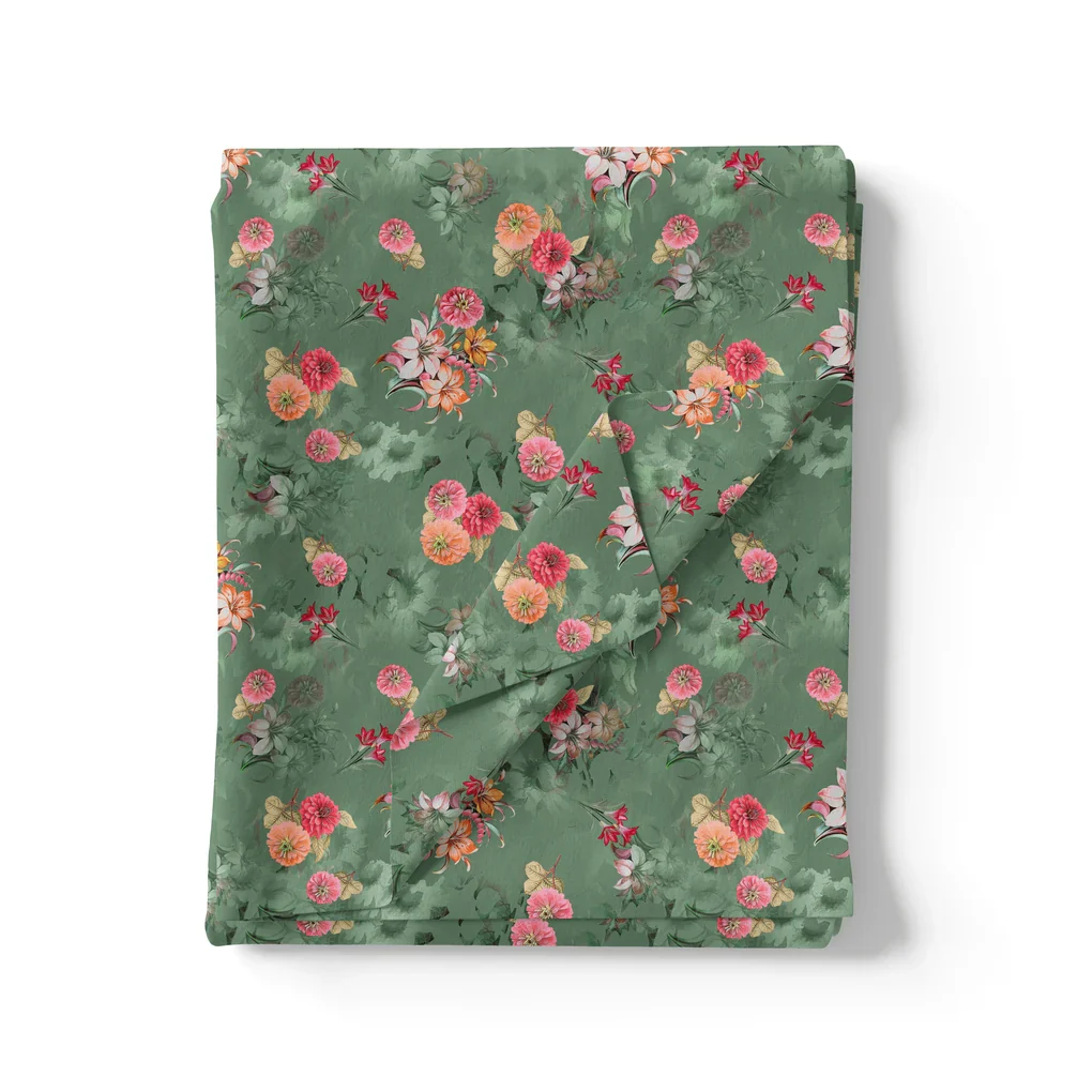 Lovely Chrysanthemum With Multi Flower Printed Fabric - Kora Silk - Image 3