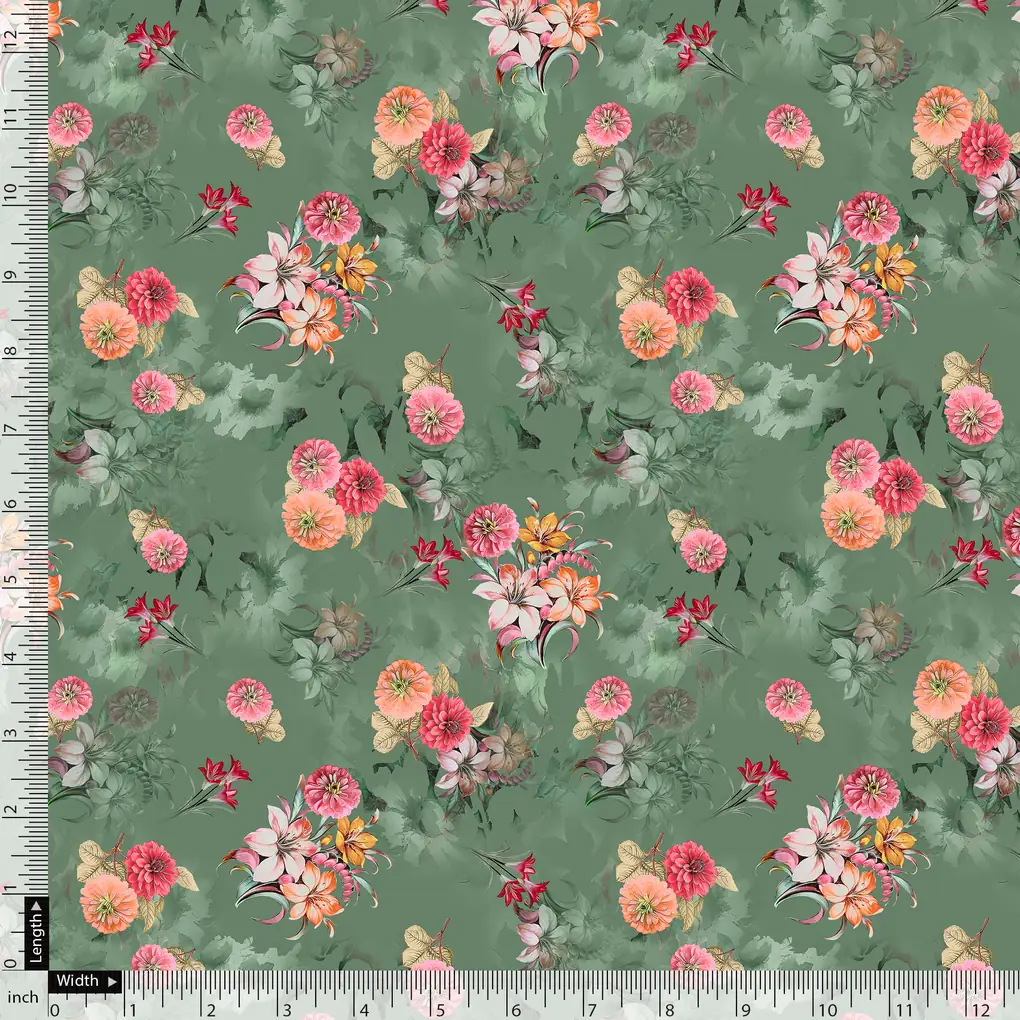 Lovely Chrysanthemum With Multi Flower Printed Fabric - Kora Silk - Image 5
