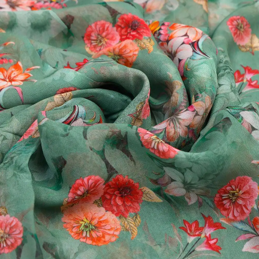 Lovely Chrysanthemum With Multi Flower Printed Fabric - Pure Georgette - Image 3