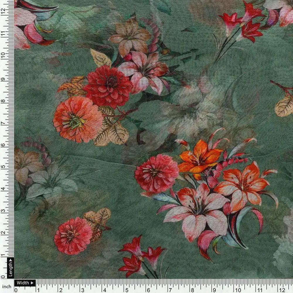 Lovely Chrysanthemum With Multi Flower Printed Fabric - Pure Georgette - Image 4