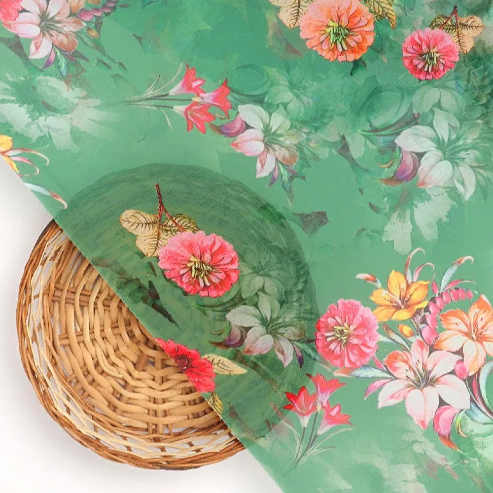 Lovely Chrysanthemum With Multi Flower Printed Fabric - Weightless - Image 3