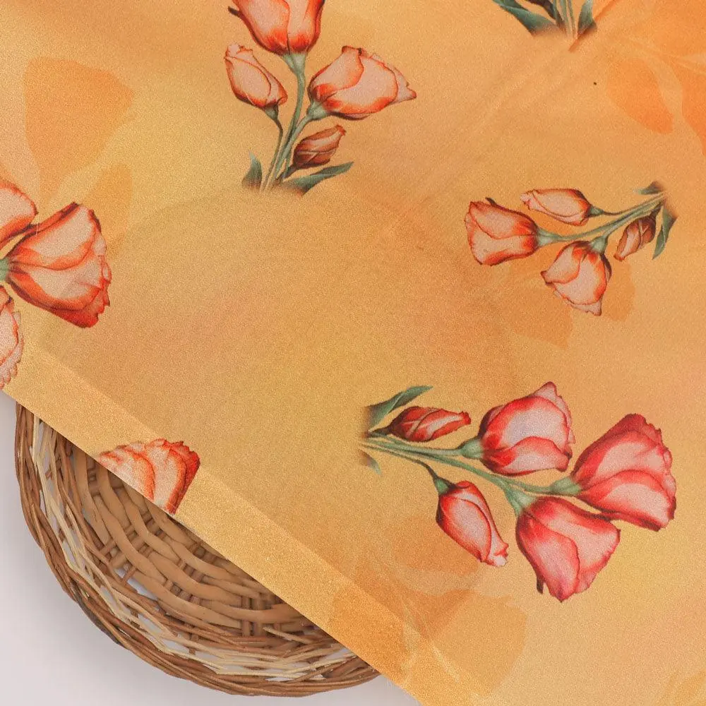 Lovely Decorative Roses Digital Printed Fabric - Crepe - Image 2
