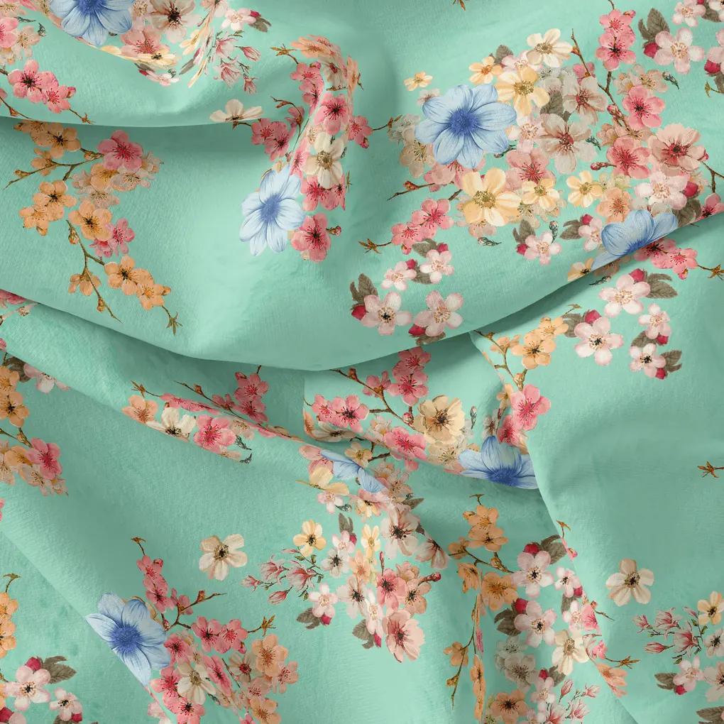 Lovely Geranium Flower Digital Printed Fabric - Kora Silk - Image 4
