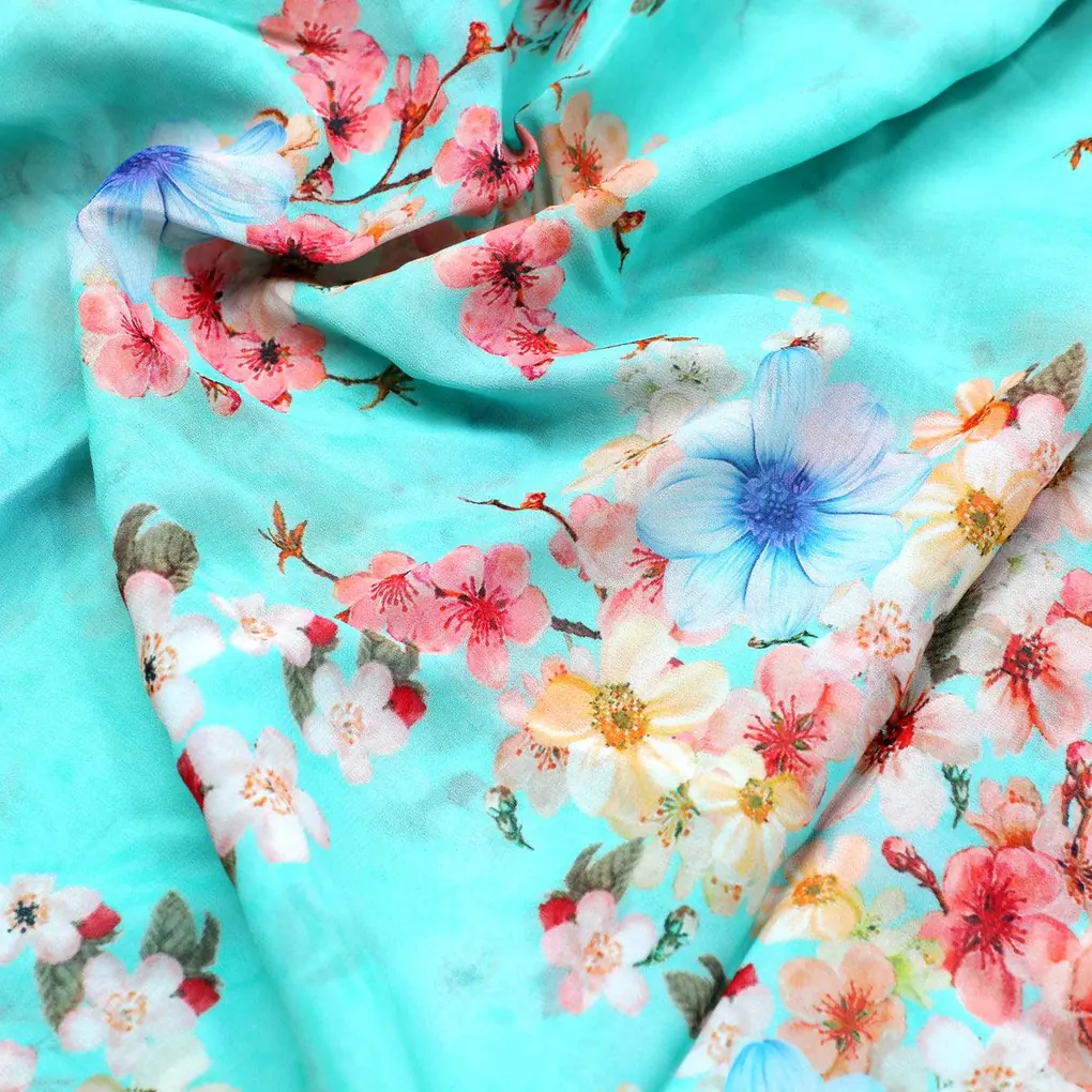 Lovely Geranium Flower Digital Printed Fabric - Pure Georgette - Image 3