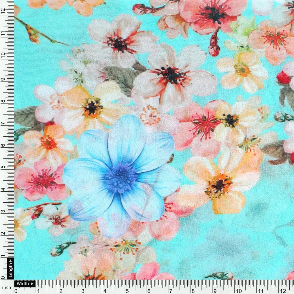 Lovely Geranium Flower Digital Printed Fabric - Pure Georgette - Image 4