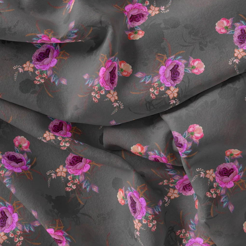 Lovely Peony With Wax Flower Digital Printed Fabric - Poly Muslin - Image 4