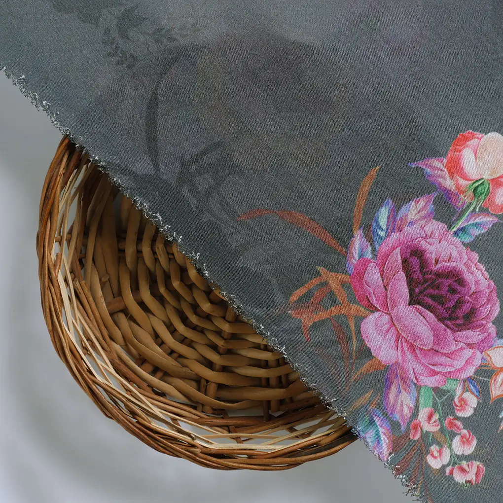 Lovely Peony With Wax Flower Digital Printed Fabric - Silk Crepe - Image 3