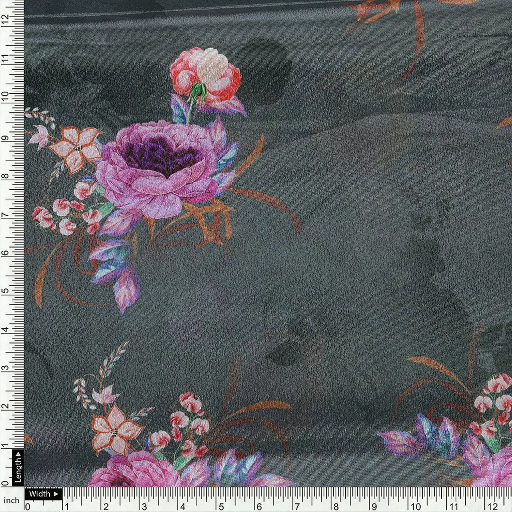 Lovely Peony With Wax Flower Digital Printed Fabric - Silk Crepe - Image 4