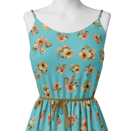 Lovely Periwinkle Flower With Blue Turquoise Digital Printed Fabric - Pure Georgette - Image 2