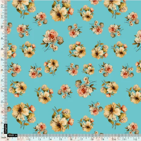 Lovely Periwinkle Flower With Blue Turquoise Digital Printed Fabric - Pure Georgette - Image 4