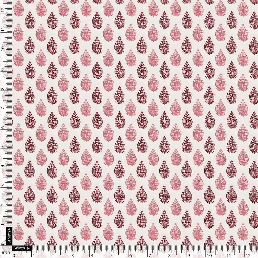 Lovely Pink And Brown Hand Block Leaves Digital Printed Fabric - Image 4
